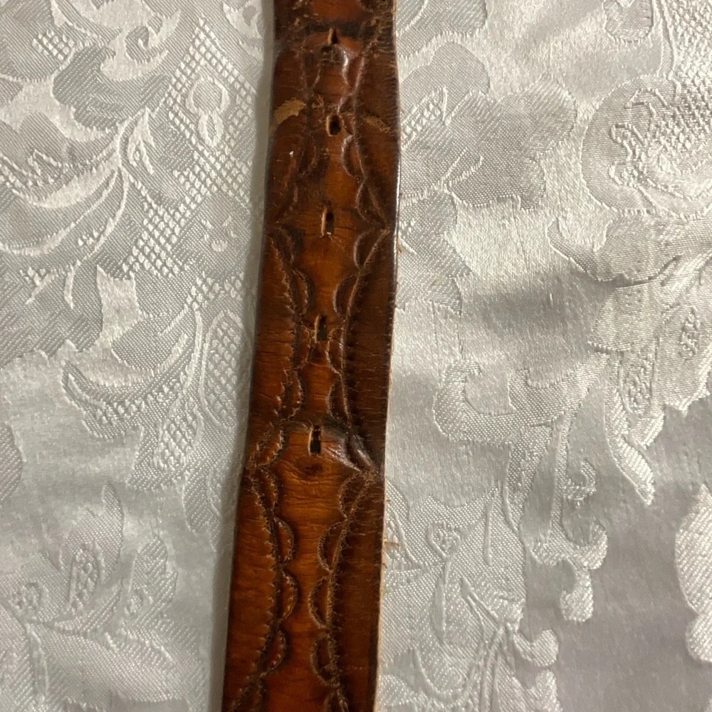 Vintage Genuine Leather Men's Belt Light Brown  Embossed Pattern  51” Long